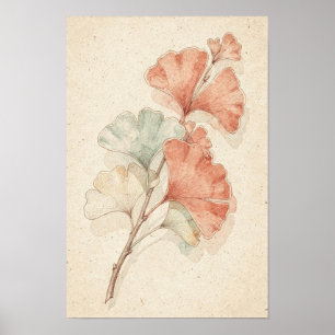 Ginkgo Branch Botanical Print Fan Leaf Study