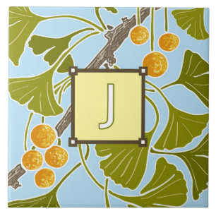 Ginkgo Dance Monogram Letter J Ceramic Tile