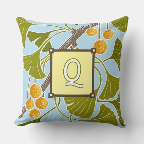 Ginkgo Dance Monogram Letter Q Throw Pillow