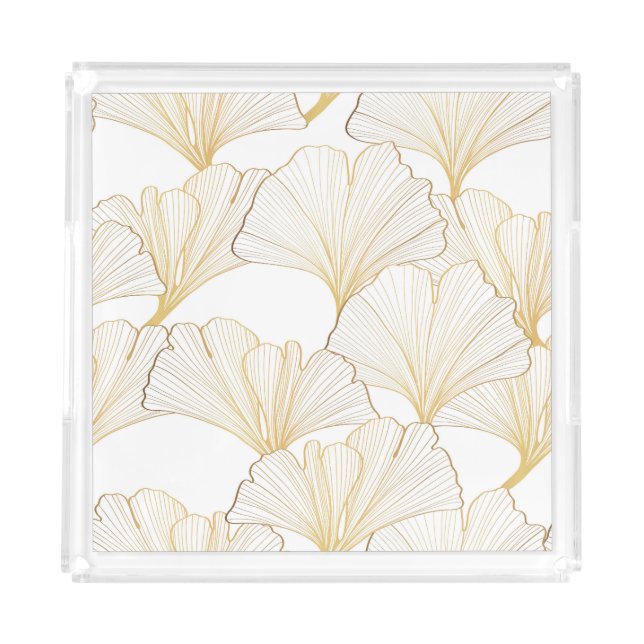 Ginkgo Gold: Luxurious Leaf Arrangement Acrylic Tray (Front)