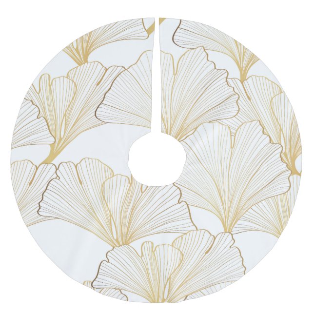 Ginkgo Gold: Luxurious Leaf Arrangement Brushed Polyester Tree Skirt (Front)