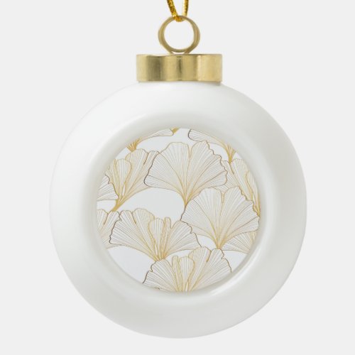 Ginkgo Gold Luxurious Leaf Arrangement Ceramic Ball Christmas Ornament