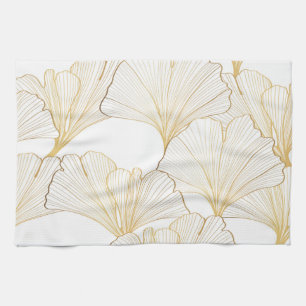 Ginkgo Gold: Luxurious Leaf Arrangement Kitchen Towel