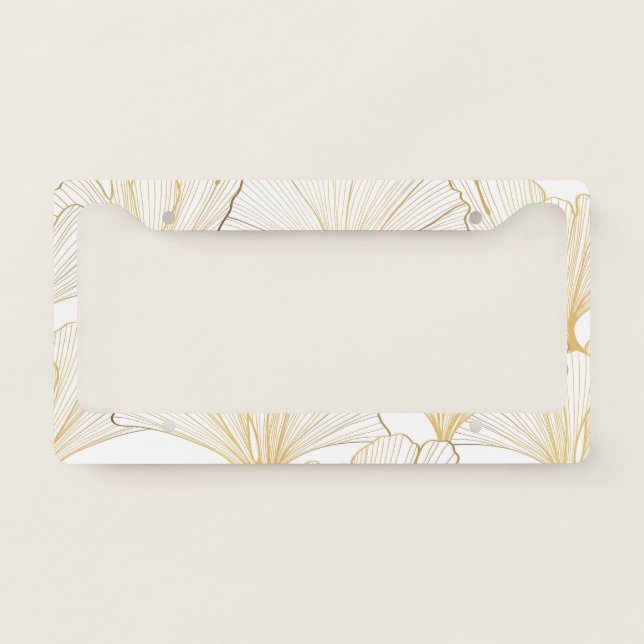 Ginkgo Gold: Luxurious Leaf Arrangement License Plate Frame (Front)