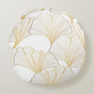 Ginkgo Gold: Luxurious Leaf Arrangement Round Pillow
