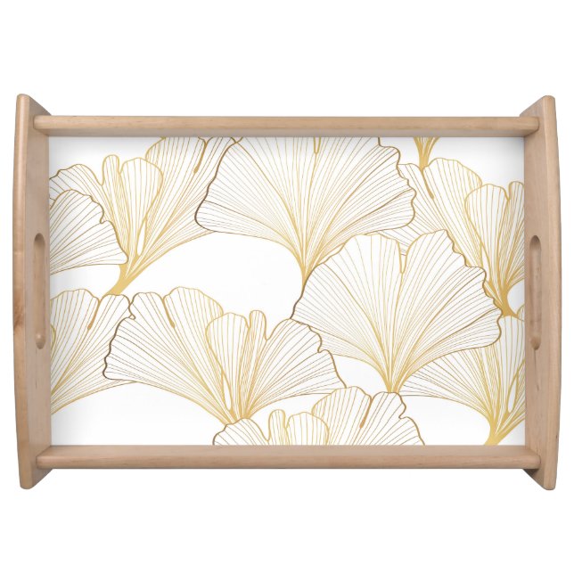 Ginkgo Gold: Luxurious Leaf Arrangement Serving Tray (Front)