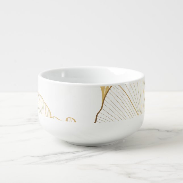 Ginkgo Gold: Luxurious Leaf Arrangement Soup Mug (Front)