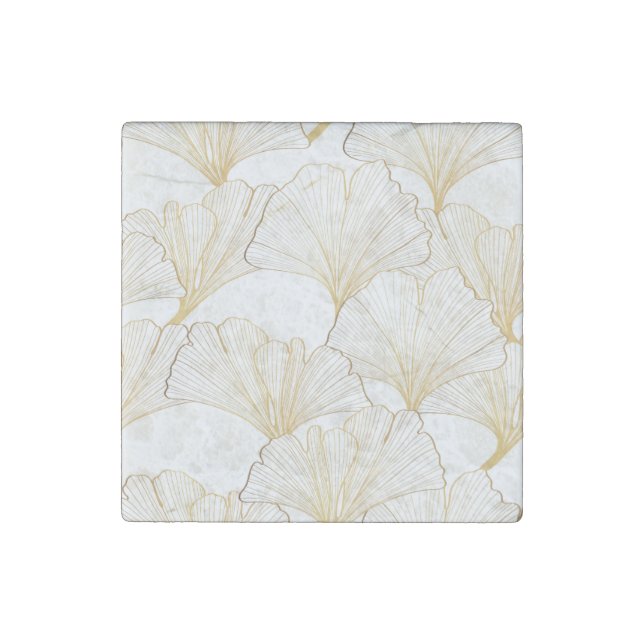 Ginkgo Gold: Luxurious Leaf Arrangement Stone Magnet (Front)