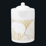 Ginkgo Gold: Luxurious Leaf Arrangement Teapot<br><div class="desc">Golden Ginkgo leaves background. Luxury Floral art deco. Gold natural pattern design Bordo illustration. Luxurious ginkgo leaves pattern in gold. Artistic natural decor. Golden Ginkgo leaves create a luxurious natural decor. ginkgo, biloba, pattern, leaf, gingko, ginko, seamless, leaves, tree, illustration, floral, background, plant, botany, gold, outline, texture, decor, nature, autumn...</div>