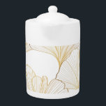Ginkgo Gold: Luxurious Leaf Arrangement Teapot<br><div class="desc">Golden Ginkgo leaves background. Luxury Floral art deco. Gold natural pattern design Bordo illustration. Luxurious ginkgo leaves pattern in gold. Artistic natural decor. Golden Ginkgo leaves create a luxurious natural decor. ginkgo, biloba, pattern, leaf, gingko, ginko, seamless, leaves, tree, illustration, floral, background, plant, botany, gold, outline, texture, decor, nature, autumn...</div>