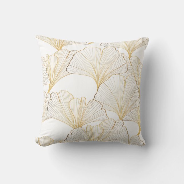 Ginkgo Gold: Luxurious Leaf Arrangement Throw Pillow (Front)
