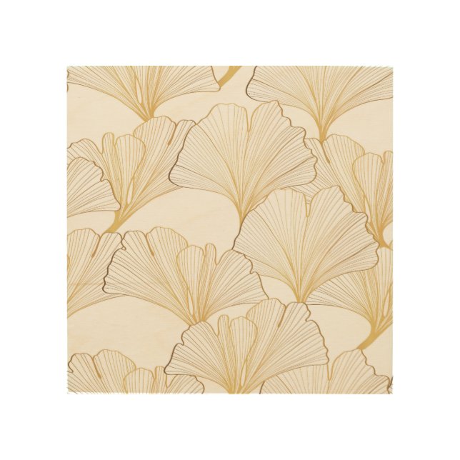 Ginkgo Gold: Luxurious Leaf Arrangement Wood Wall Art (Front)