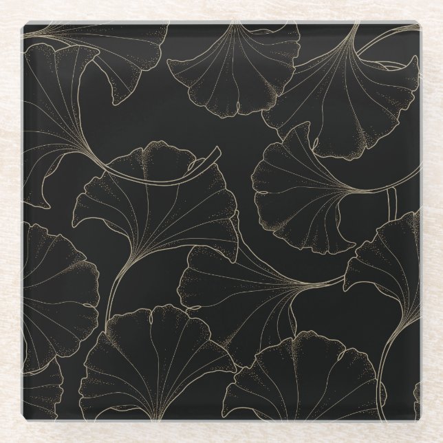 Ginkgo Gold: Luxury Vintage Design Glass Coaster (Front)