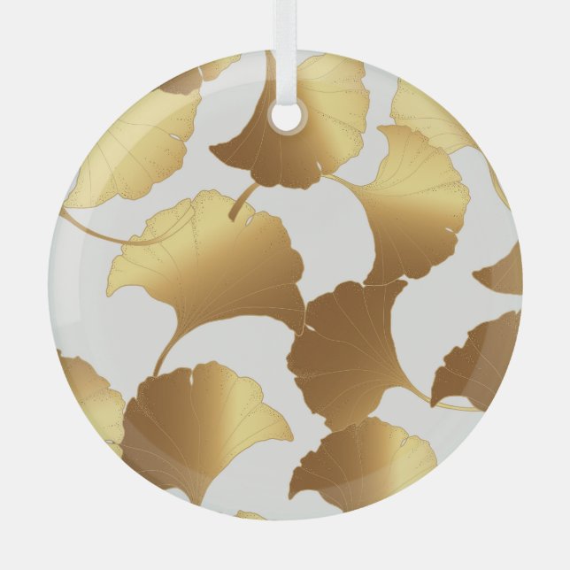 Ginkgo Gold: Luxury Vintage Design. Glass Ornament (Front)