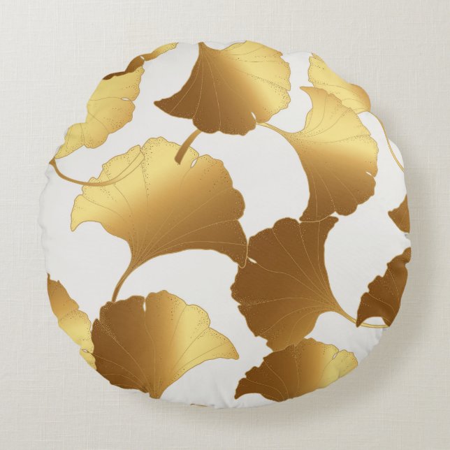 Ginkgo Gold: Luxury Vintage Design. Round Pillow (Front)