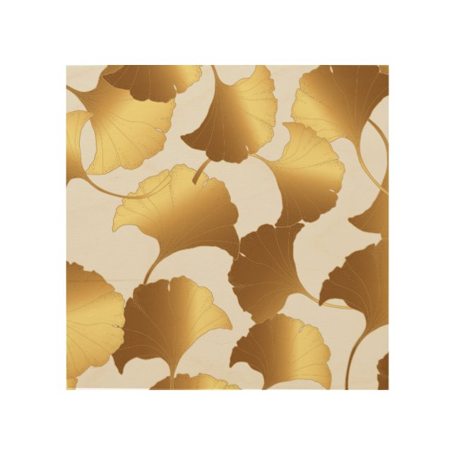 Ginkgo Gold: Luxury Vintage Design. Wood Wall Art (Front)