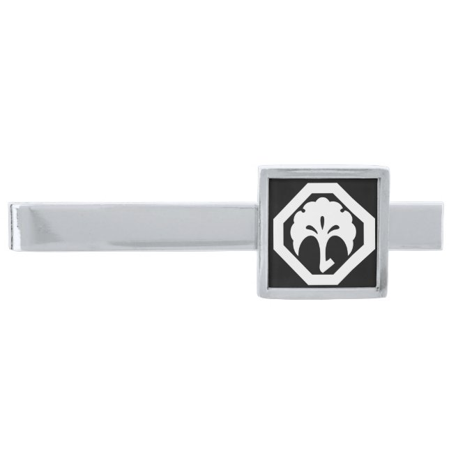 Ginkgo in corner cut silver finish tie bar (Front)