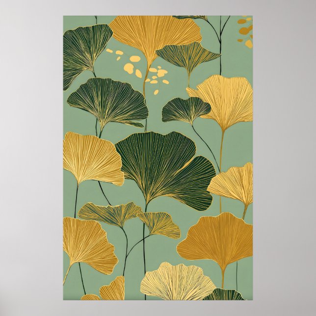 Ginkgo Leaf Botanical Wall Art Print – Gold and (Front)