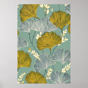 Ginkgo Leaf Botanical Wall Art Print – Teal and