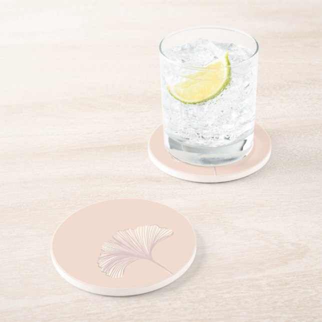 Ginkgo Leaf  Customizable Background Colors  Coaster (Side)