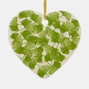 Ginkgo Leaf Heart Ceramic Ornament