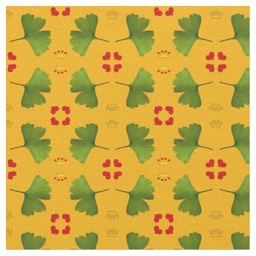 Ginkgo Leaf & hearts, gold crown fabric fashion YL