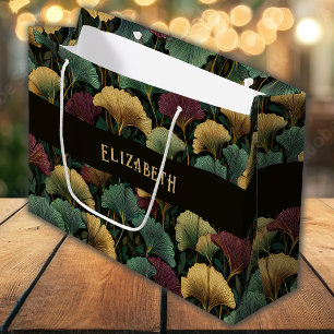 Ginkgo Leaf Pattern Monogram Name Gift Bag