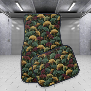 Ginkgo Leaf Pattern Teal Burgundy Car Floor Mat