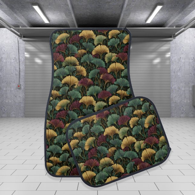 Ginkgo Leaf Pattern Teal Burgundy Car Floor Mat (Creator Uploaded)