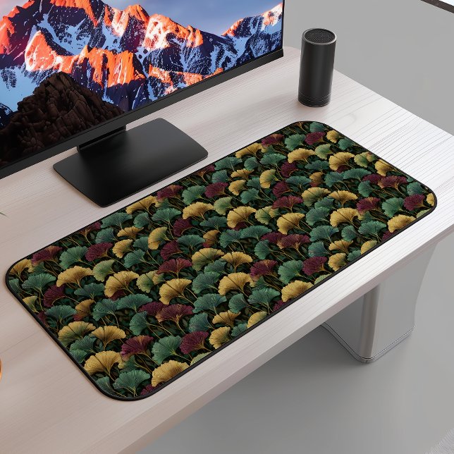 Ginkgo Leaf Pattern Teal Burgundy Desk Mat (Creator Uploaded)
