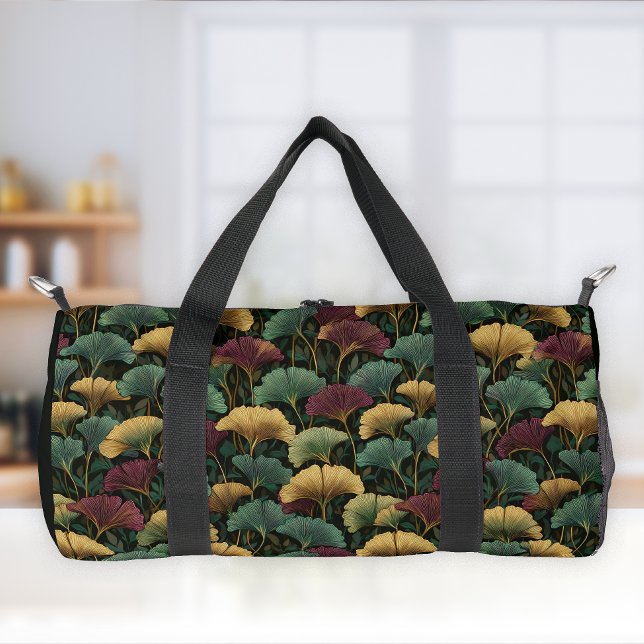 Ginkgo Leaf Pattern Teal Burgundy Duffle Bag (Creator Uploaded)