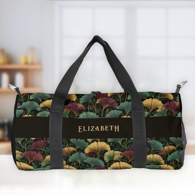 Ginkgo Leaf Pattern Teal Burgundy Duffle Bag (Creator Uploaded)