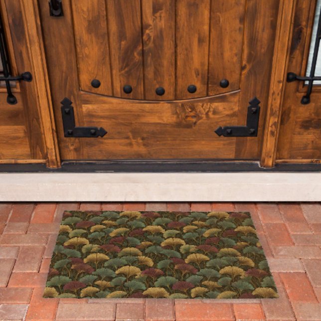 Ginkgo Leaf Pattern Teal Burgundy Fiber Doormat (Creator Uploaded)
