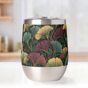 Ginkgo Leaf Pattern Teal Burgundy Thermal Wine Tumbler