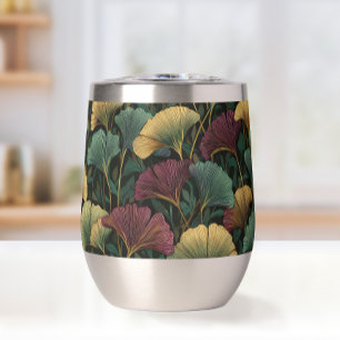 Ginkgo Leaf Pattern Teal Burgundy Thermal Wine Tumbler