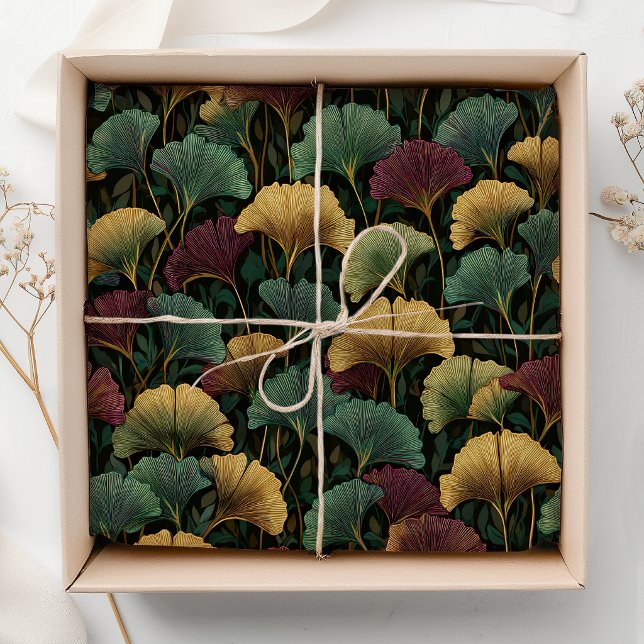Ginkgo Leaf Pattern Teal Burgundy  Tissue Paper (Creator Uploaded)