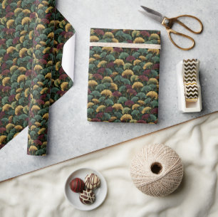 Ginkgo Leaf Pattern Teal Burgundy  Wrapping Paper
