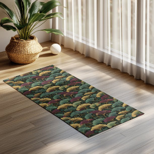 Ginkgo Leaf Pattern Teal Burgundy Yoga Mat