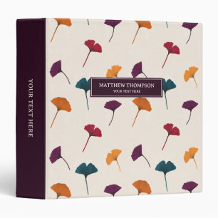 Ginkgo Leaf Pattern Watercolor Fall Autumn Colors 3 Ring Binder
