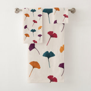 Ginkgo Leaf Pattern Watercolor Fall Autumn Colors Bath Towel Set