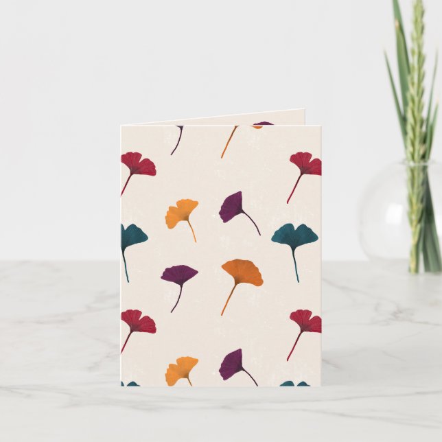 Ginkgo Leaf Pattern Watercolor Fall Autumn Colors Card (Front)