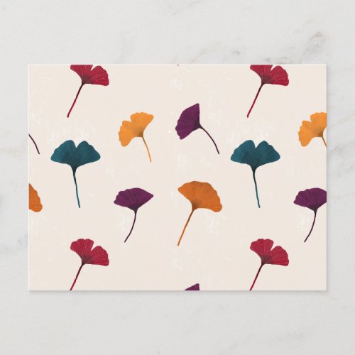 Ginkgo Leaf Pattern Watercolor Fall Autumn Colors Holiday Postcard