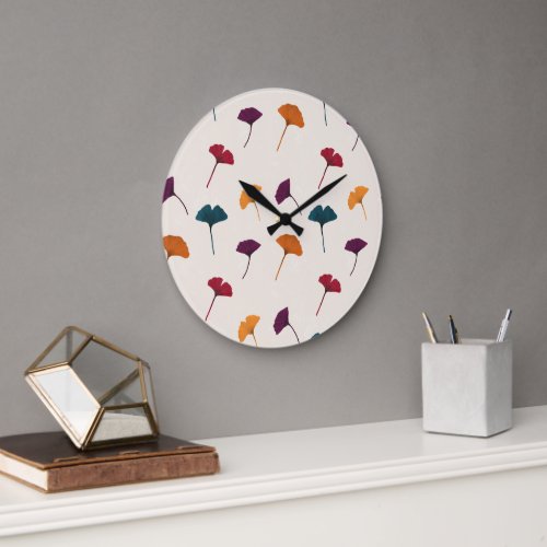 Ginkgo Leaf Pattern Watercolor Fall Autumn Colors Large Clock