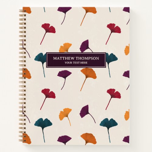 Ginkgo Leaf Pattern Watercolor Fall Autumn Colors Notebook