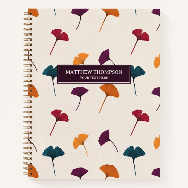 Ginkgo Leaf Pattern Watercolor Fall Autumn Colors Notebook (Front)