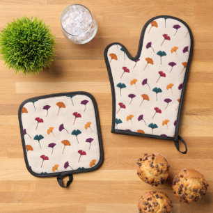 Ginkgo Leaf Pattern Watercolor Fall Autumn Colors Oven Mitt & Pot Holder Set
