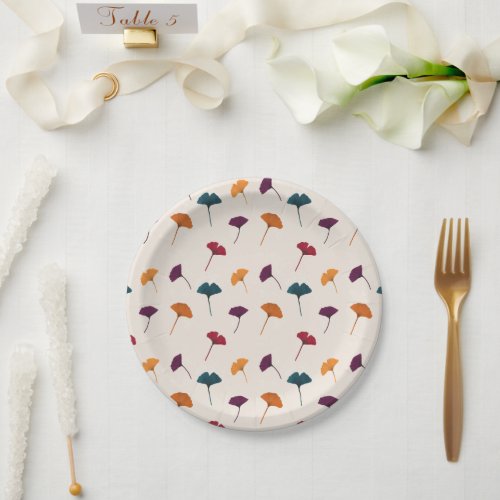 Ginkgo Leaf Pattern Watercolor Fall Autumn Colors Paper Plates