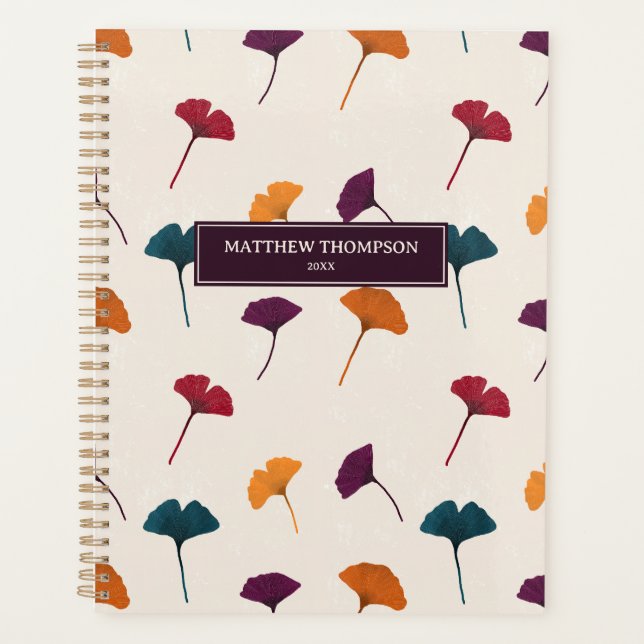 Ginkgo Leaf Pattern Watercolor Fall Autumn Colors Planner (Front)