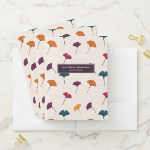 Ginkgo Leaf Pattern Watercolor Fall Autumn Colors Pocket Folder