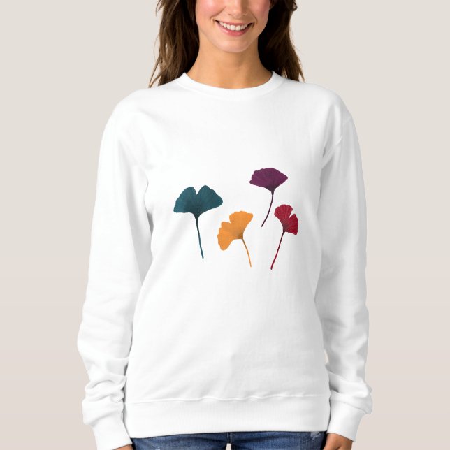 Ginkgo Leaf Pattern Watercolor Fall Autumn Colors Sweatshirt (Front)